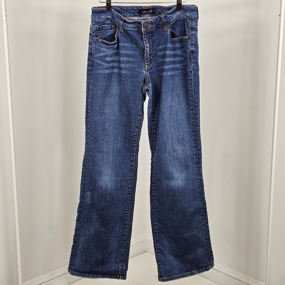 Seven7 Flare Jeans Womens 10 Blue Mid Rise Medium Wash 31 in Inseam
